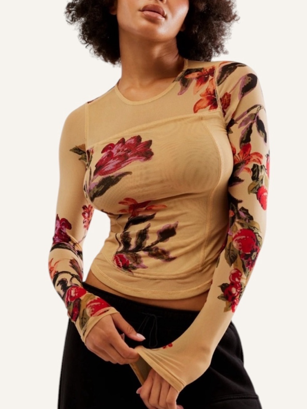 NWT Free People Betty’s Garden Mesh Top in Tan Floral Size XS